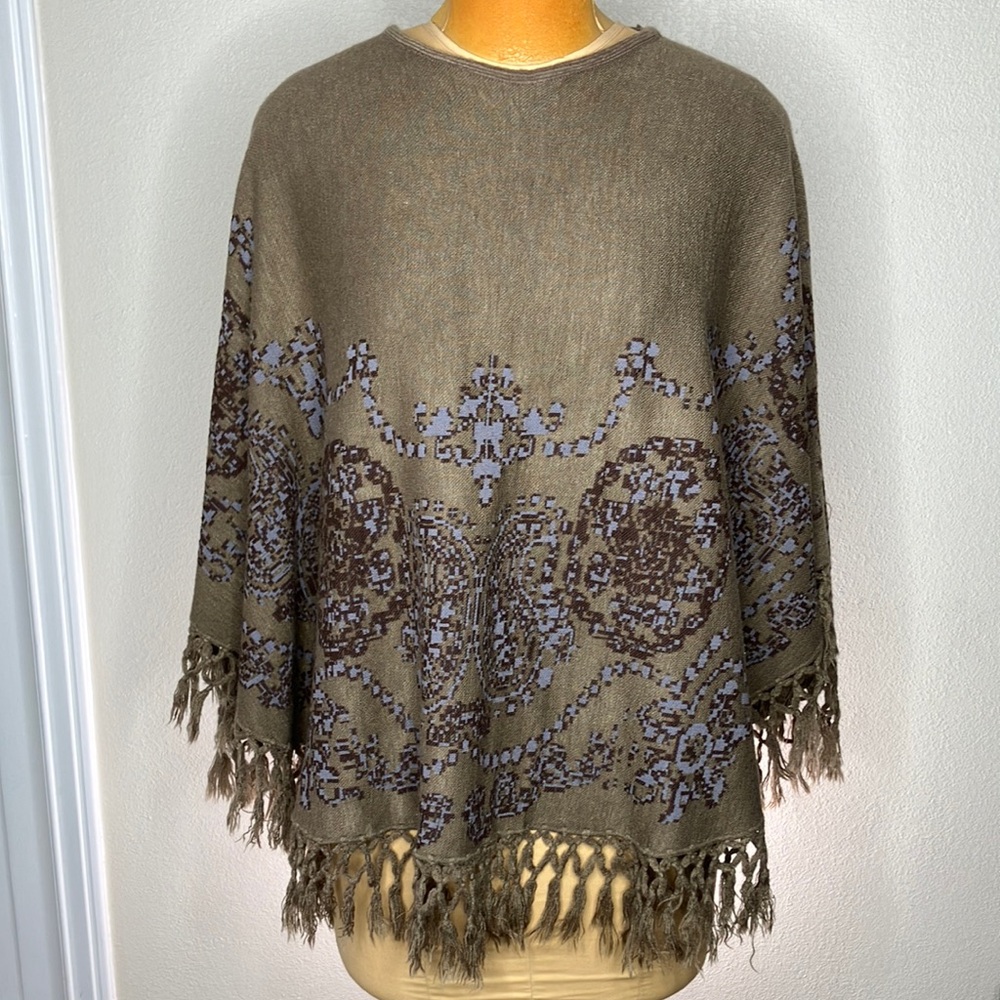 Blue and Brown Knit Poncho